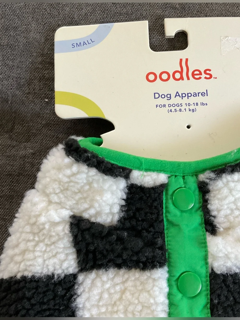 NWT Oodles Fleece Dog Coat, Black & White Checkered, size Small (10-18 lbs)